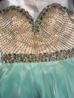 mint green sheer dress Colors 3346 Size 8 Mint Short Ruffle Layer Short dress A Line Lace Corset Pleated Fit & Flare Gown Formal main image 1
